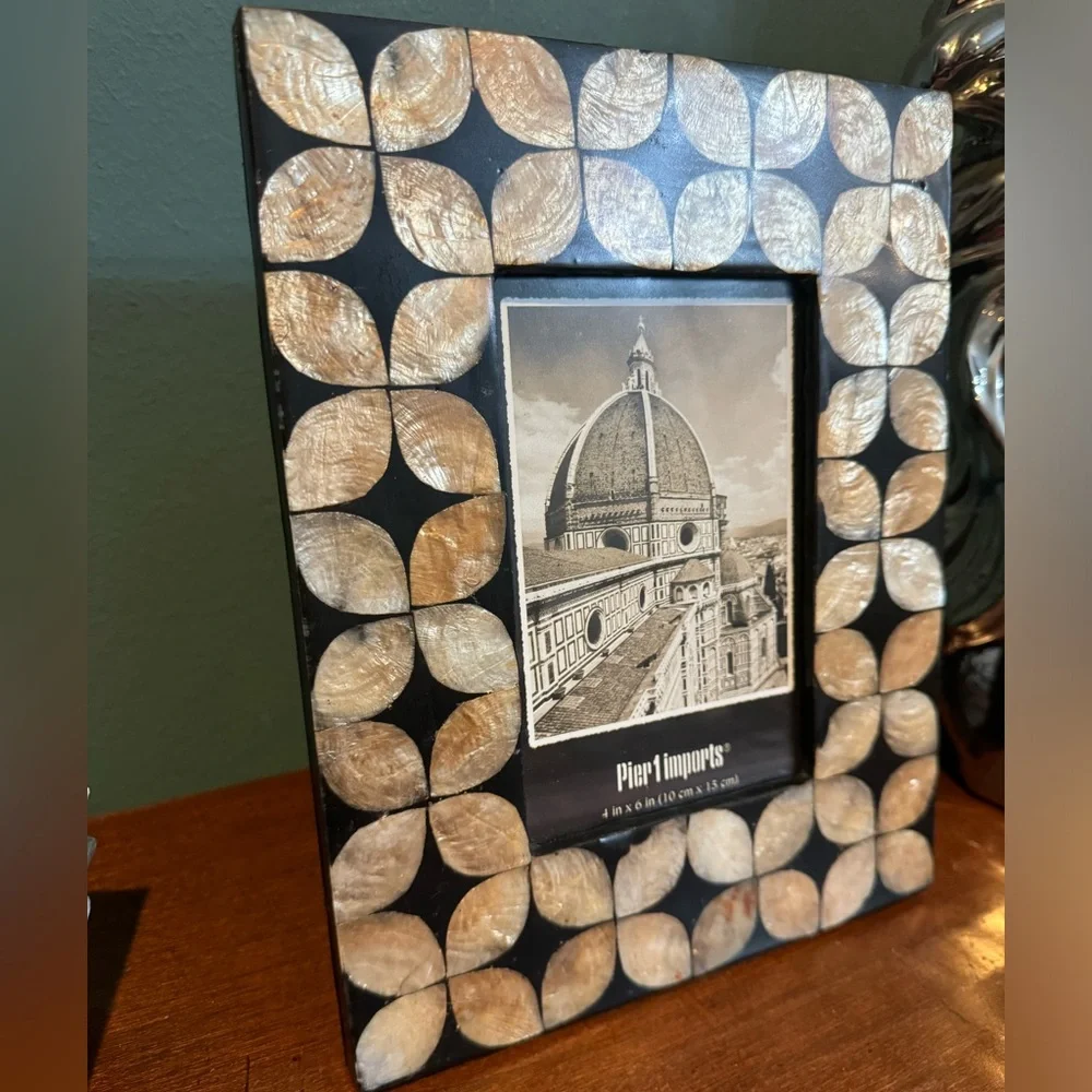 Pier 1 4x6” picture photo frame - wood with abalone inlay